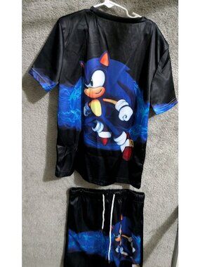 Sonic the Hedgehog 2 Pc Set Boys M Black Blue Graphic Shirt Shorts 033